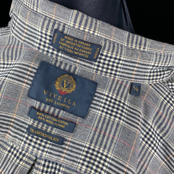 Viyella London Flannel Button Down Shirt Lg Houndstooth Plaid Cotton Wool - Picture 7 of 10